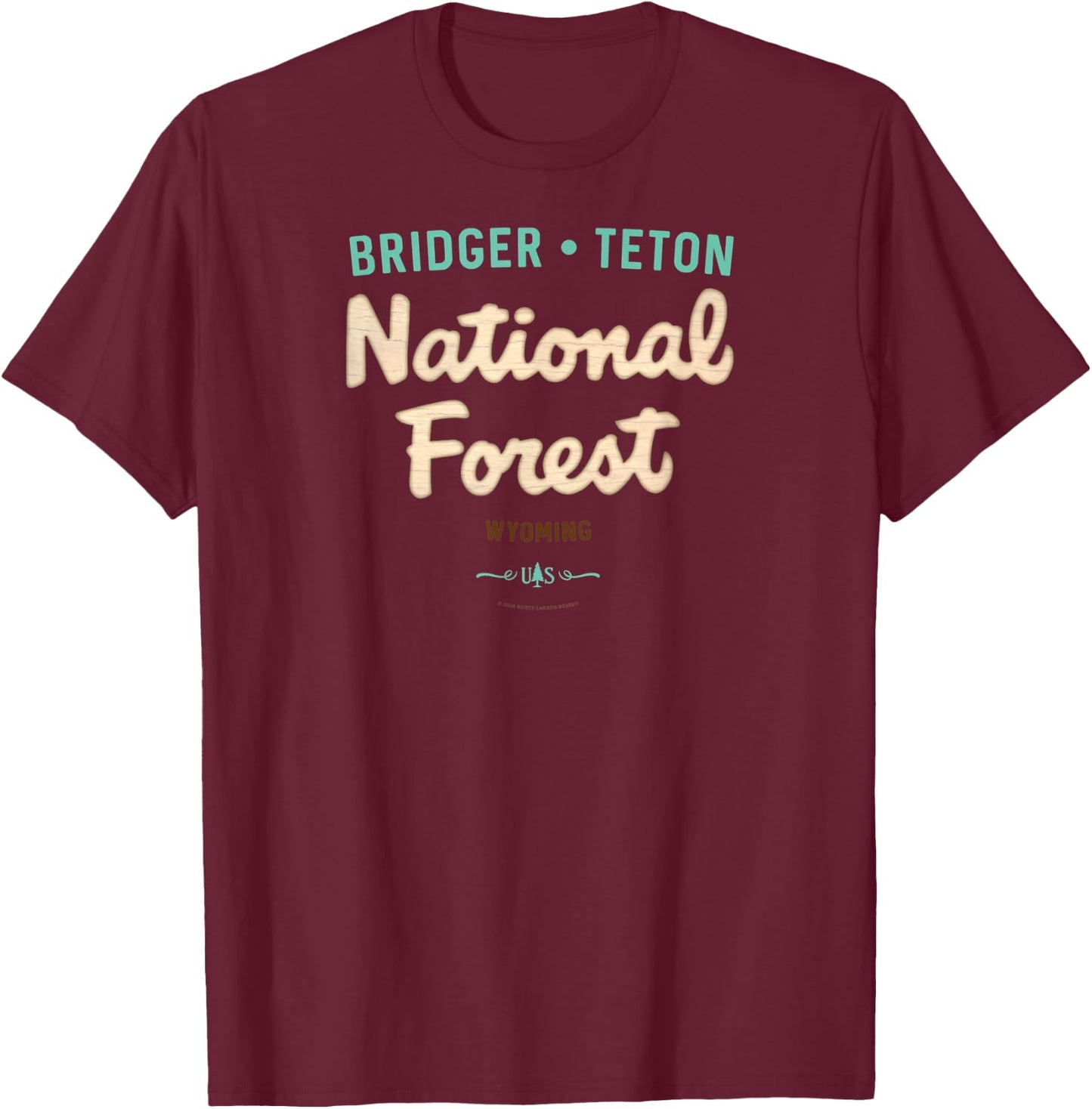 Bridger Teton National Forest Wyoming USFS Script Logo T-Shirt - T-Shirt | Maroon