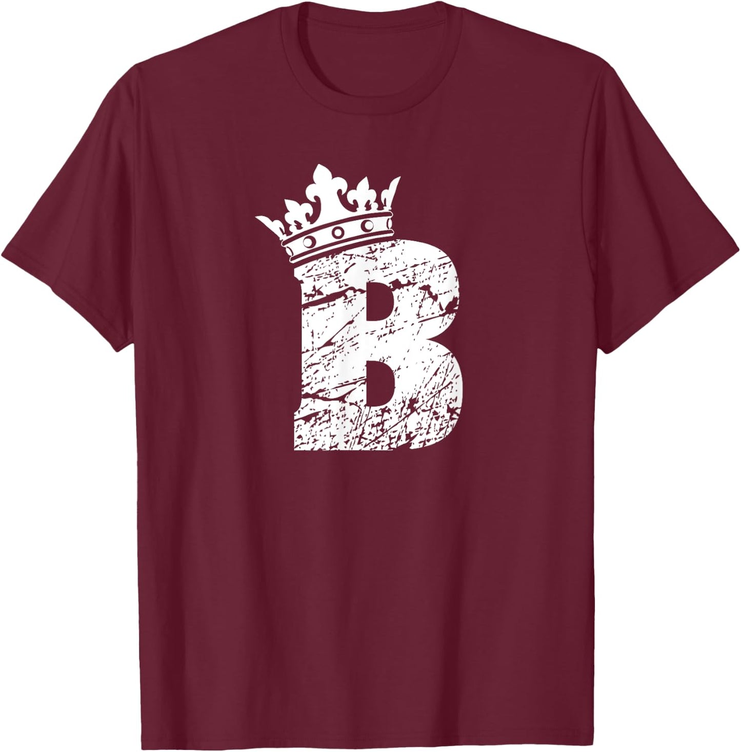 Alphabet T Shirt- Initial Letter B And King Queen Crown T-Shirt - T-Shirt | Maroon