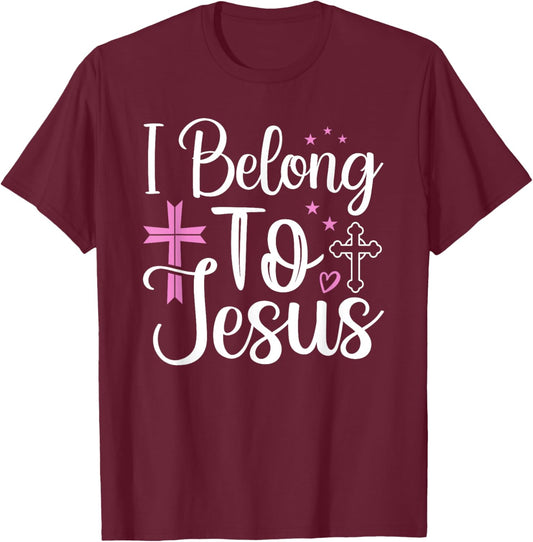 God Faith Cross Christians I Belong To Jesus T-Shirt - T-Shirt | Maroon
