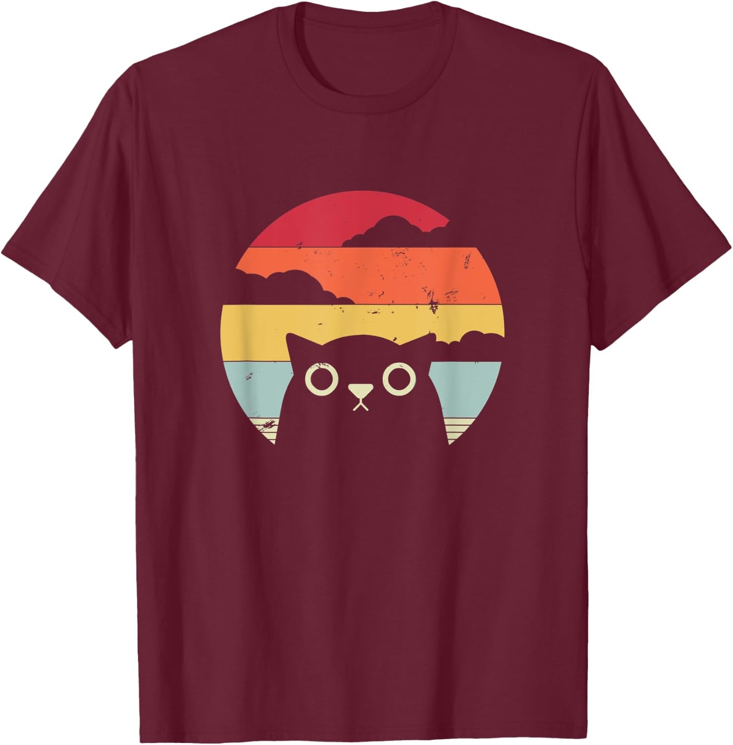 Funny Cat Retro Style T-Shirt - T-Shirt | Maroon