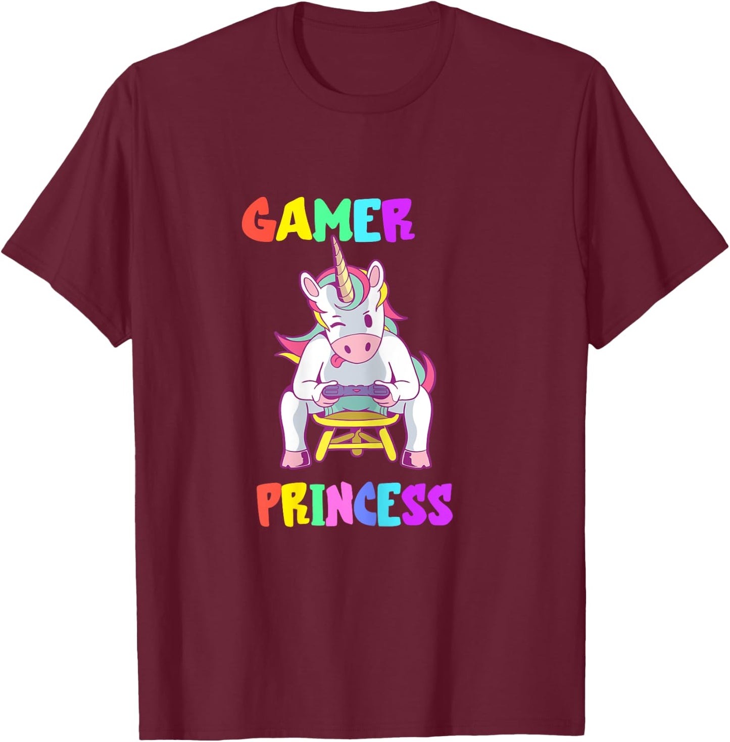Gamer Princess Gaming Princess Gaming Unicorn Console Player T-Shirt - T-Shirt | Maroon