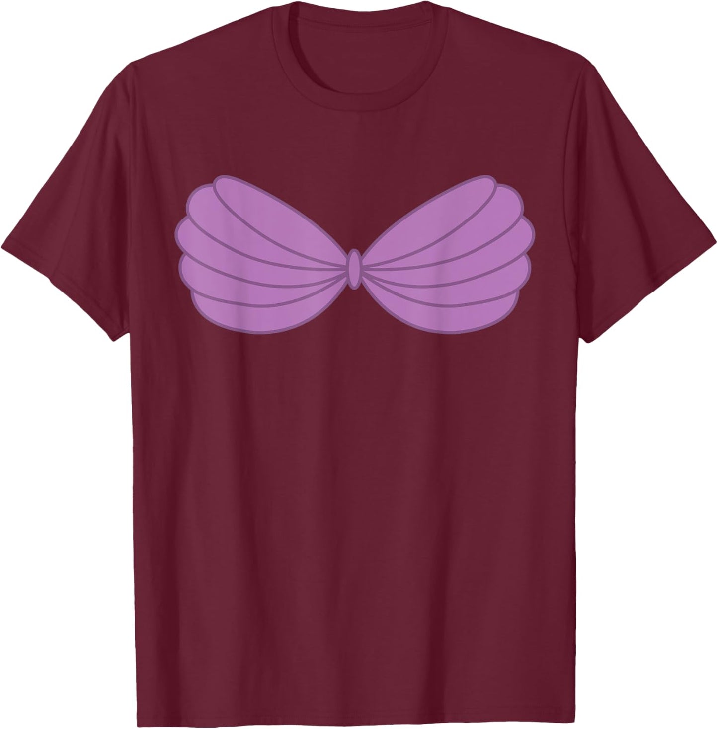 Mermaid Purple Seashell Bra Cartoon Graphic T-Shirt - T-Shirt | Maroon