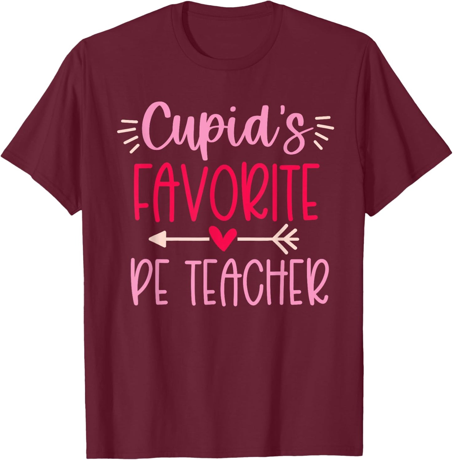Cute Cupid's Favorite PE Teacher Valentine's Day Design T-Shirt - T-Shirt | Maroon