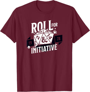 Dungeons & Dragons Roll For Initiative 1974 Text Logo T-Shirt - T-Shirt | Maroon