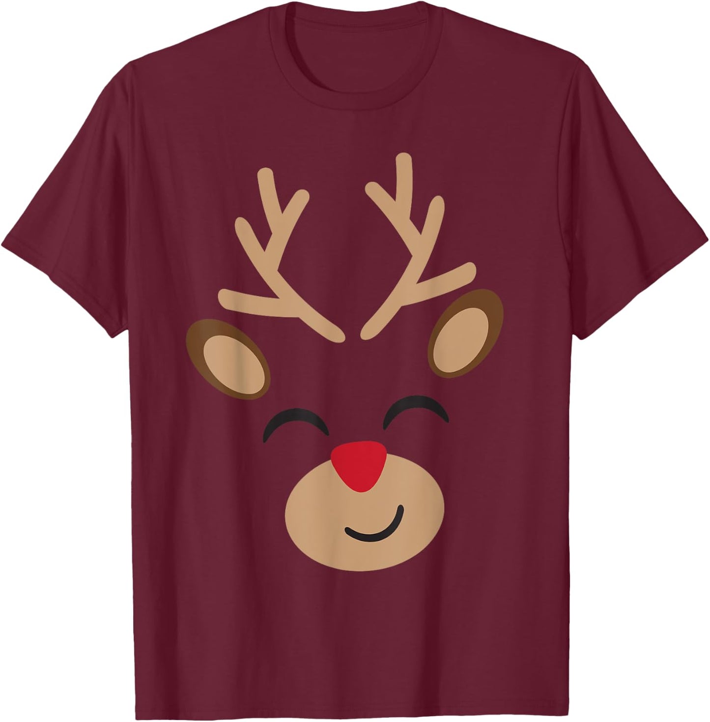 Adorable Reindeer Holiday Graphic - Festive Christmas Design T-Shirt - T-Shirt | Maroon