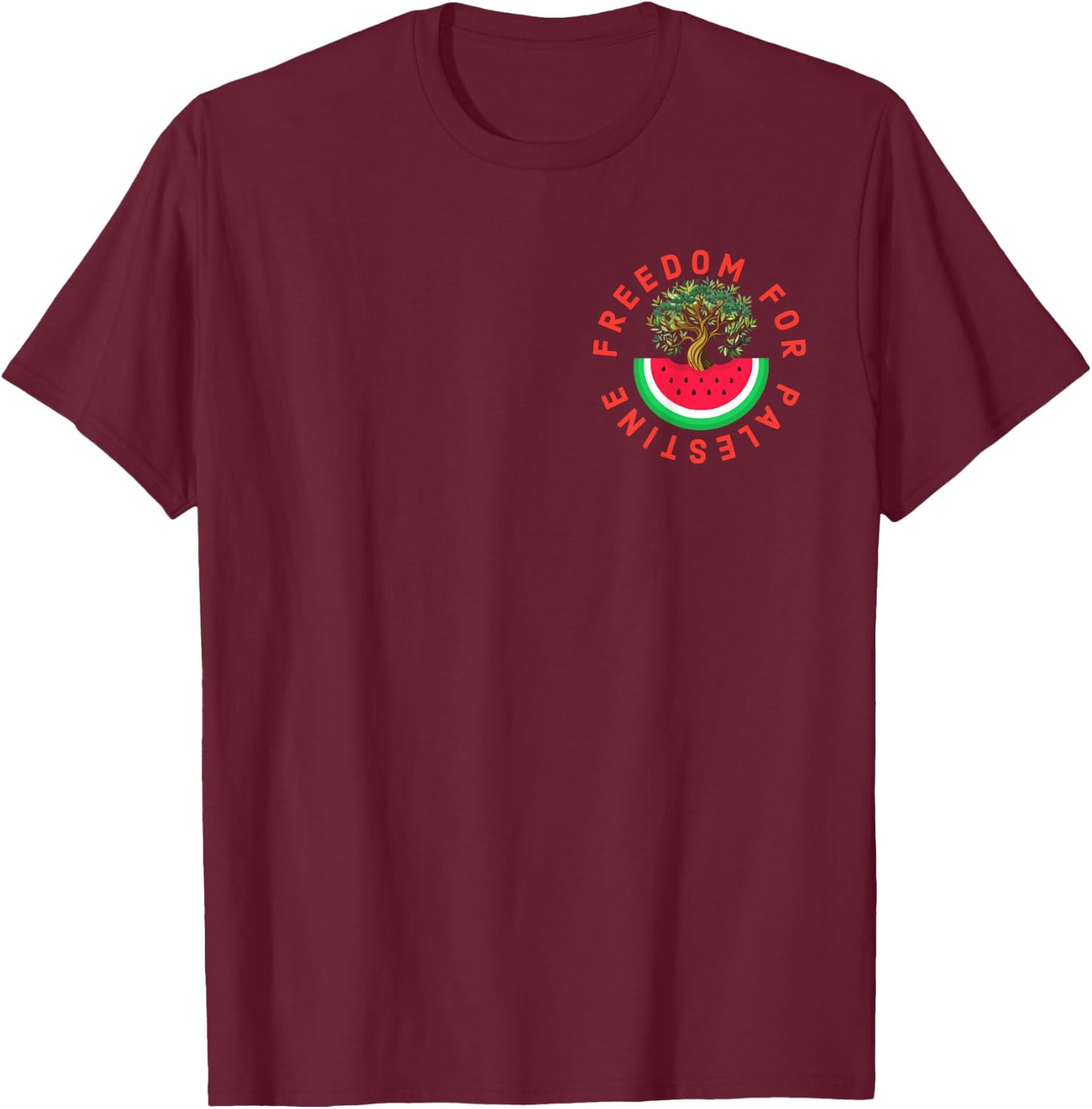 Palestine Watermelon Palestinian Olive Freedom for Palestine , Black, S T-Shirt - T-Shirt | Maroon