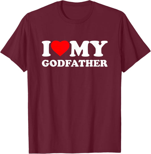 I Love My Godfather Heart Grandpa Family T-Shirt - T-Shirt | Maroon