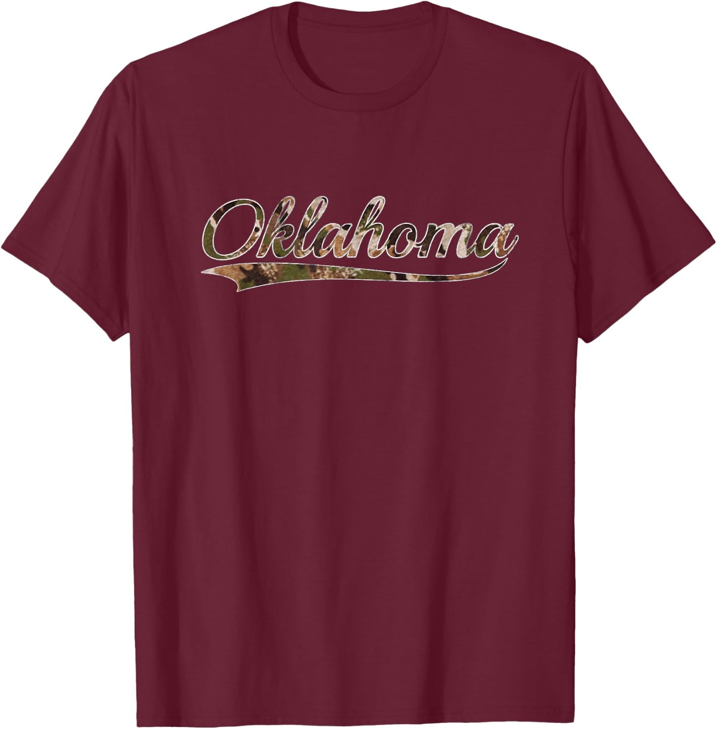 Oklahoma USA Camouflage Vintage Inspired Distressed Camo T-Shirt - T-Shirt | Maroon