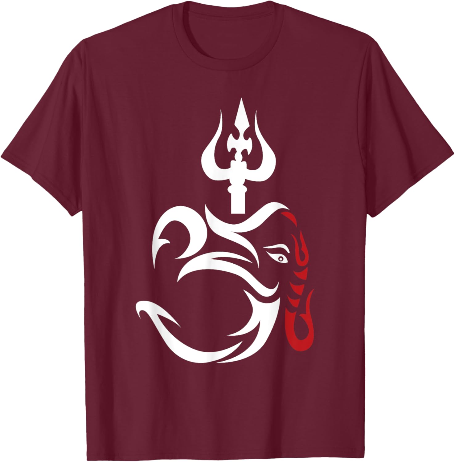 OM-Ganesha And Lord Shiva Divine Trident Trishul T-Shirt - T-Shirt | Maroon