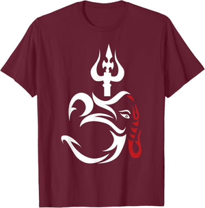 OM-Ganesha And Lord Shiva Divine Trident Trishul T-Shirt - T-Shirt | Maroon