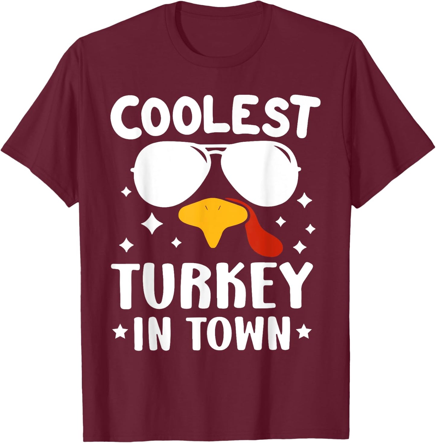 Funny Coolest Turkey In Town Shirt - Adults Thanksgiving - Black - Small - Short Sleeve - - Solid - Retro - Fall T-Shirt - T-Shirt | Maroon