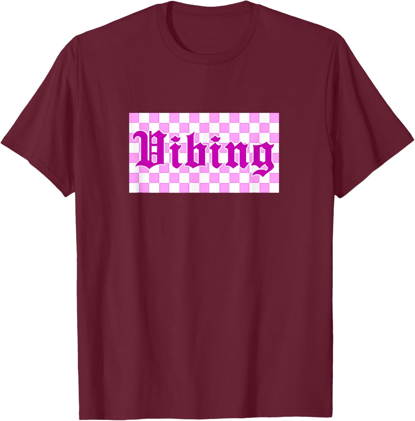 Pink Color Vibng Check Pink Graphic T-Shirt - T-Shirt | Maroon
