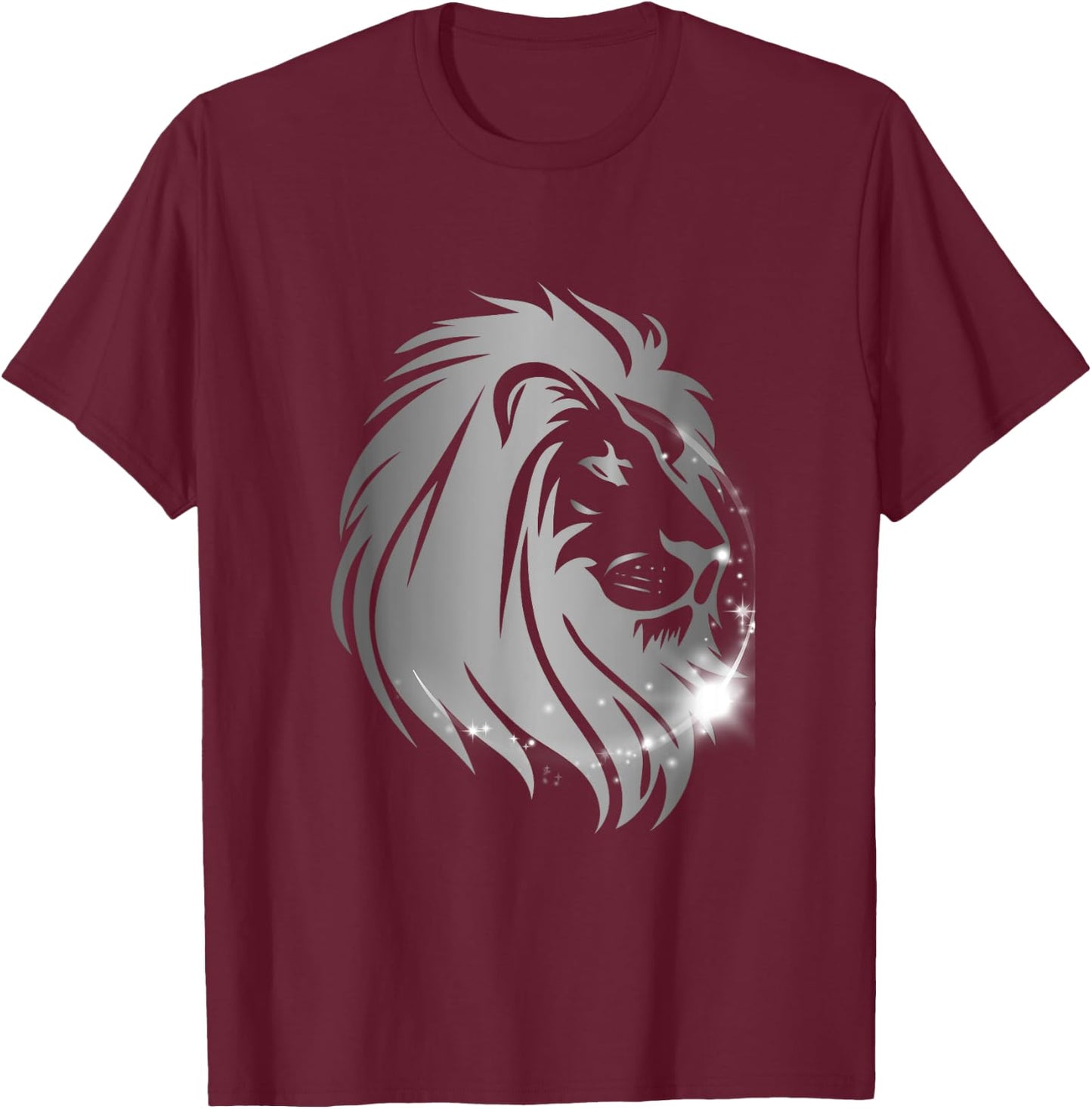 Silver Mane Lion Head T-Shirt - T-Shirt | Maroon