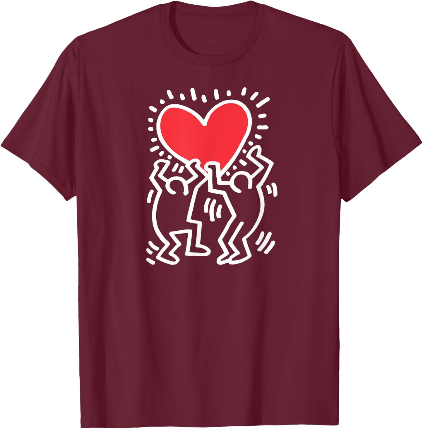 Keith Haring Dancing Heart Artwork , black T-Shirt - T-Shirt | Maroon