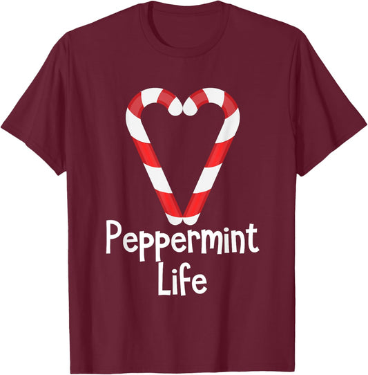 Peppermint Life Candy Cane Christmas T-Shirt - T-Shirt | Maroon
