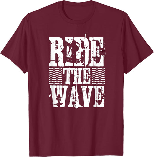 Ride The Wave - Funny Surfer T-Shirt - T-Shirt | Maroon