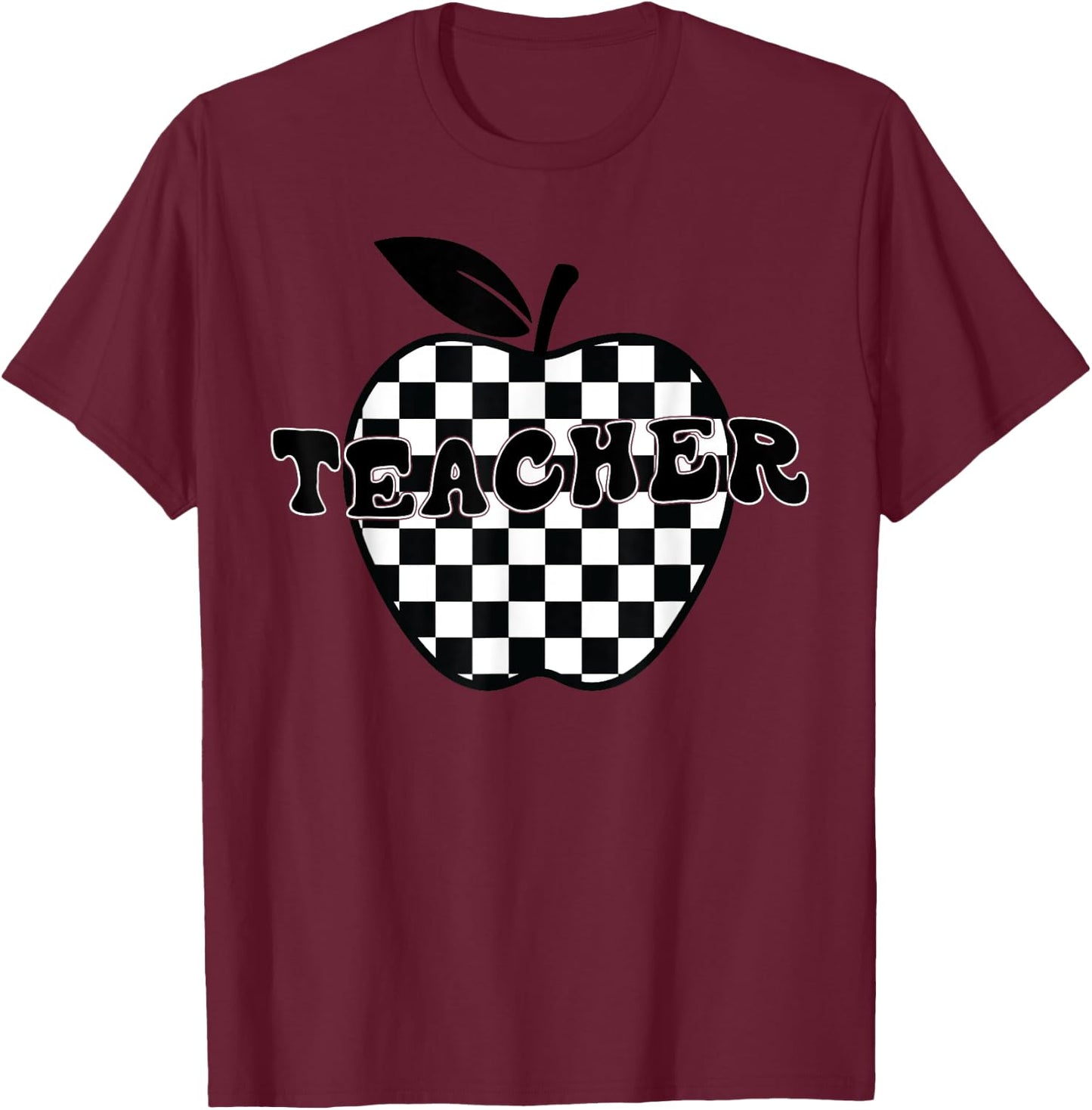 Back To School Checkered Apple Teacher Checkerboard teacher T-Shirt - T-Shirt | Maroon