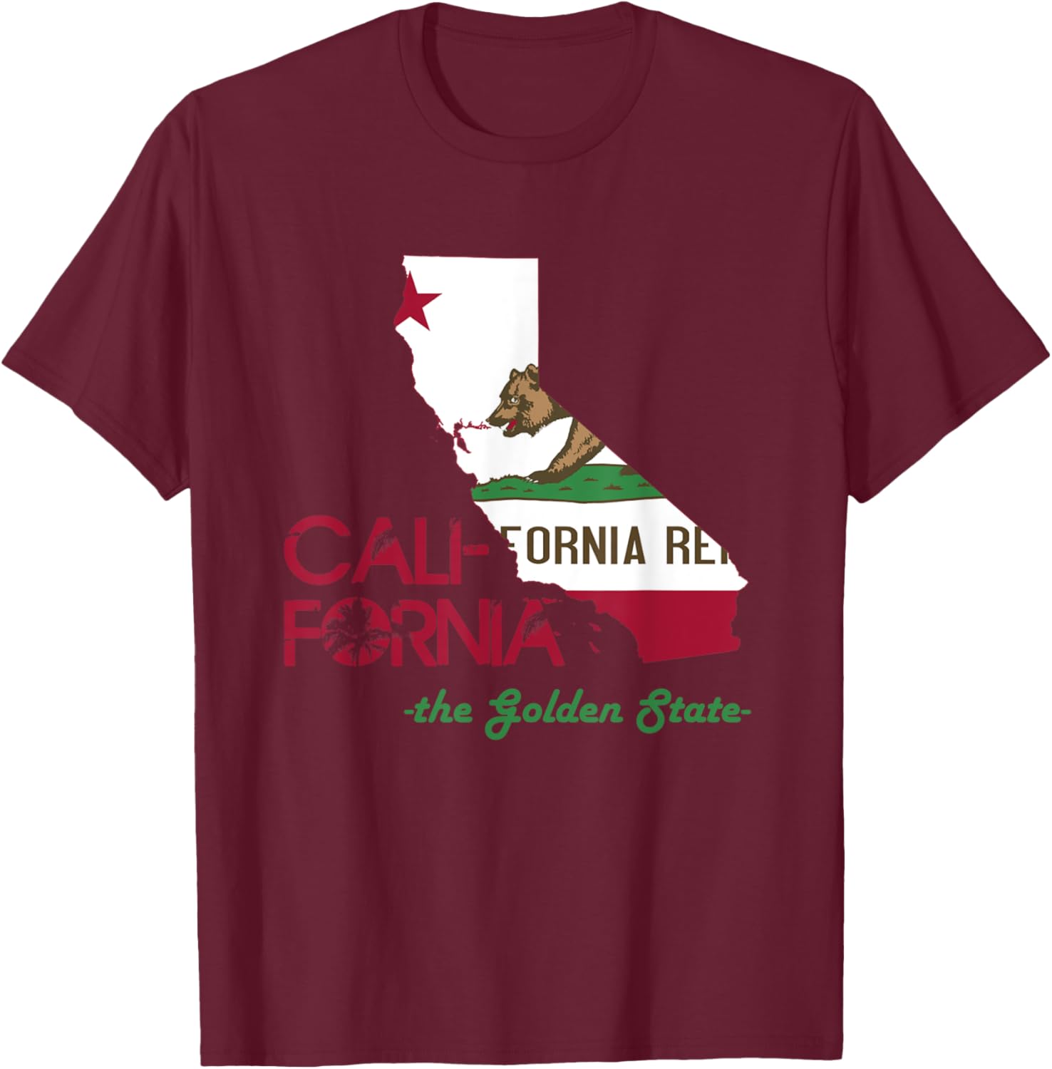 California State Flag Map T Shirt The Golden State T-Shirt - T-Shirt | Maroon