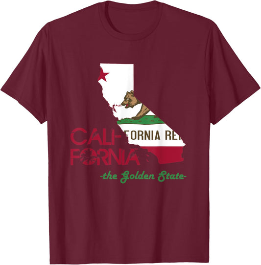 California State Flag Map T Shirt The Golden State T-Shirt - T-Shirt | Maroon