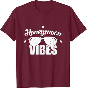 Honeymoon Vibes wedding Married Couple Holiday Sunglasses T-Shirt - T-Shirt | Maroon