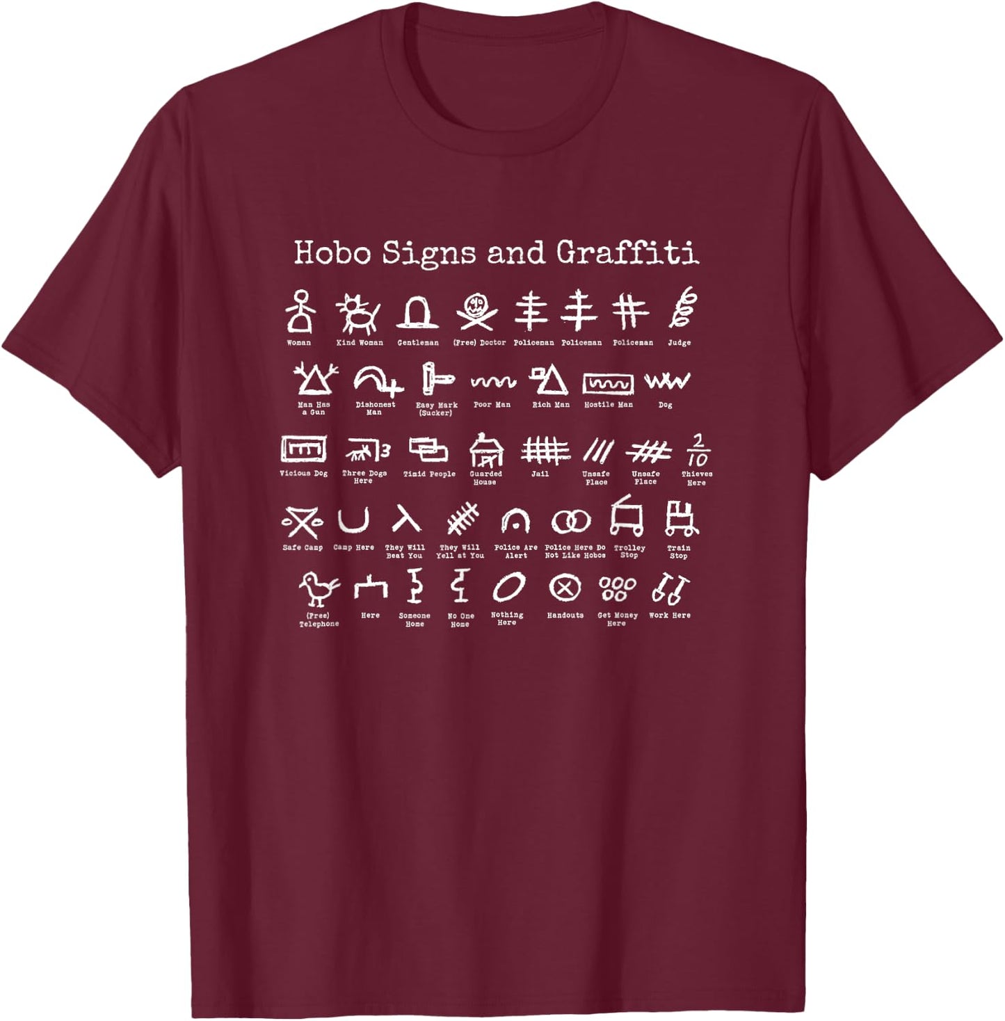 Hobo Signs and Graffiti T-Shirt - T-Shirt | Maroon