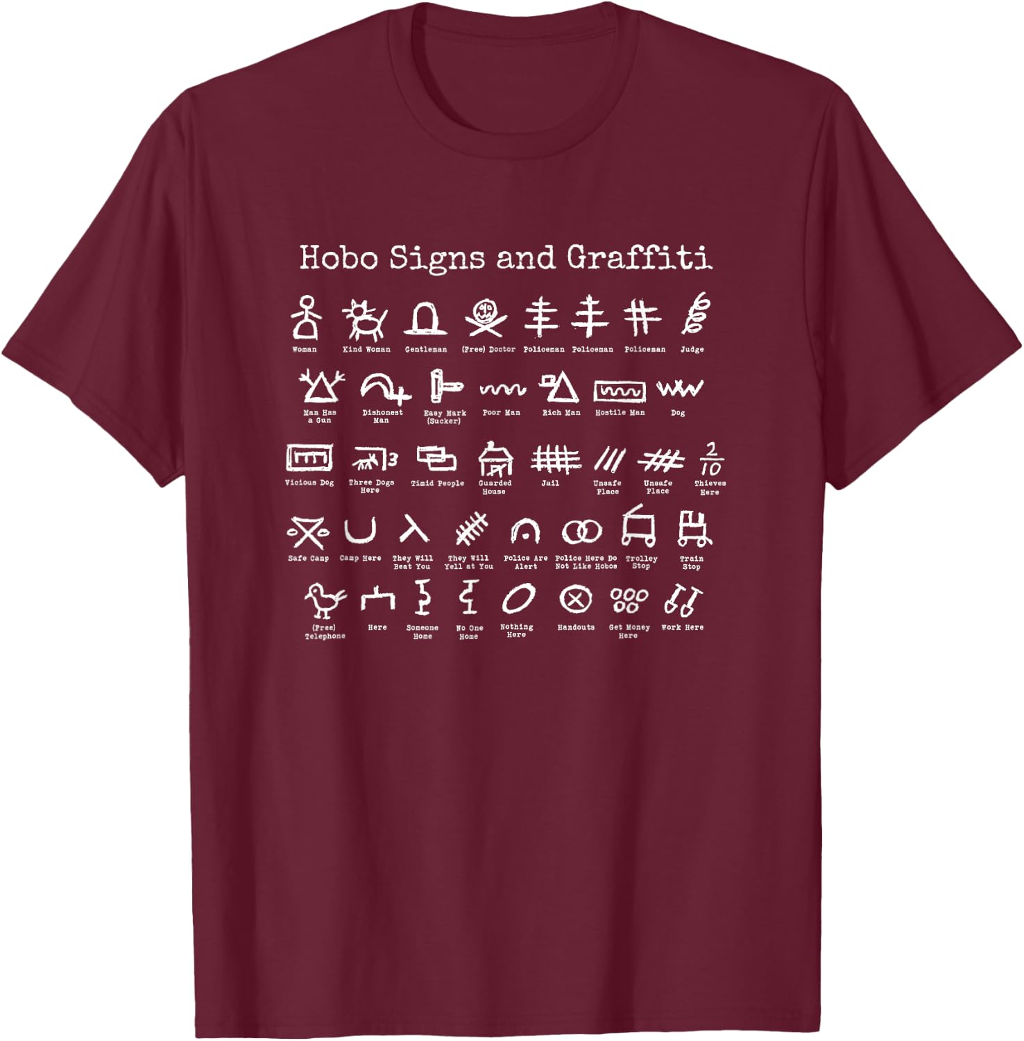 Hobo Signs and Graffiti T-Shirt - T-Shirt | Maroon