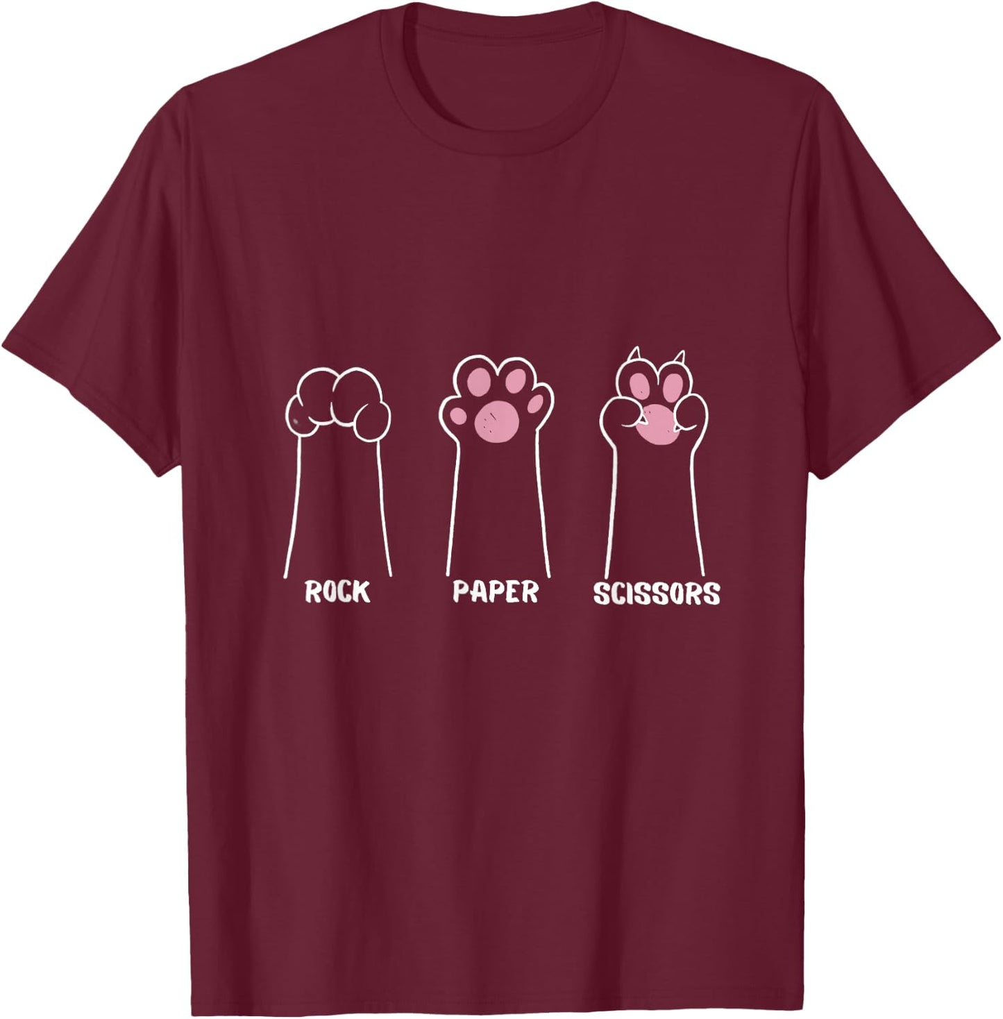 Rock Paper Scissors Hand Game Cute Kitty Paw Funny Cat Women Kids T-Shirt - T-Shirt | Maroon