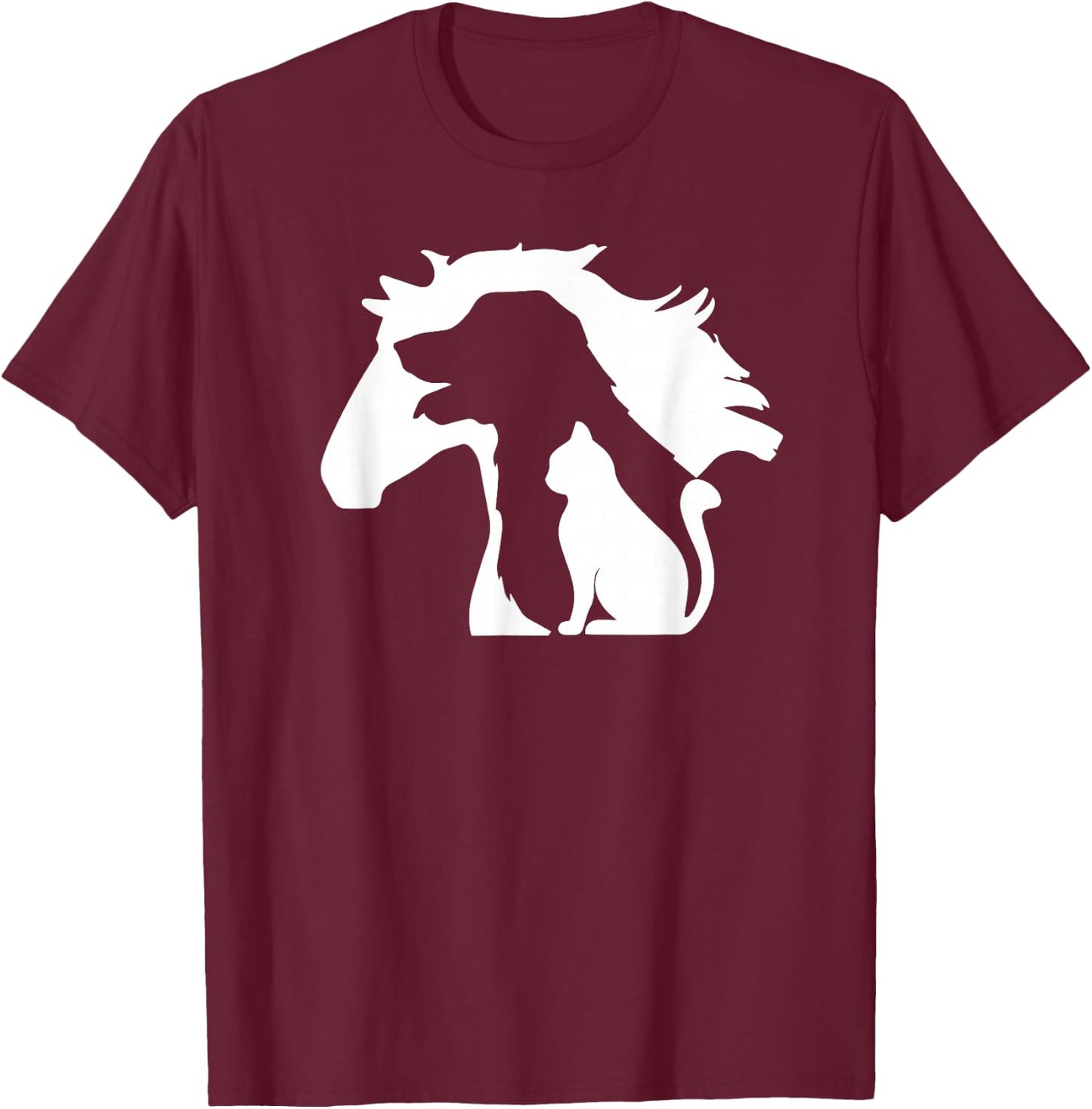 Pferd Hund & Katze, minimalistische Kunst, abstrakte Silhouette Overlay T-Shirt - T-Shirt | Maroon
