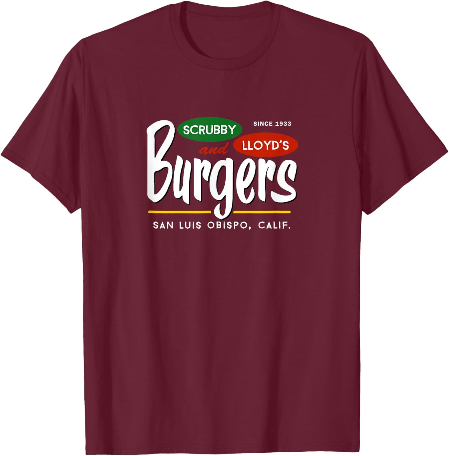 Scrubby & Lloyd's Burgers San Luis Obispo California T-Shirt - T-Shirt | Maroon