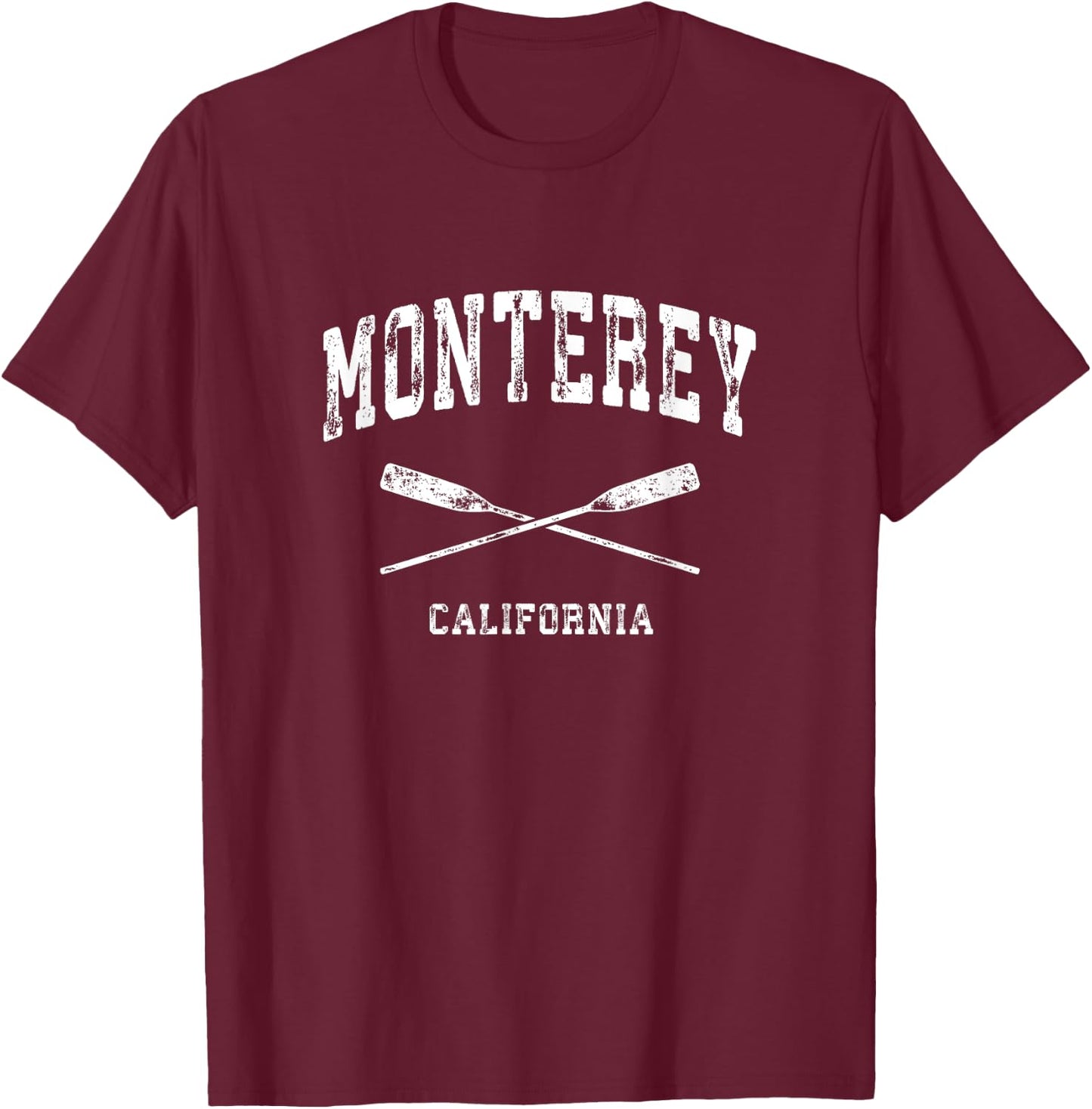 Monterey California Vintage Nautical Crossed Oars T-Shirt - T-Shirt | Maroon