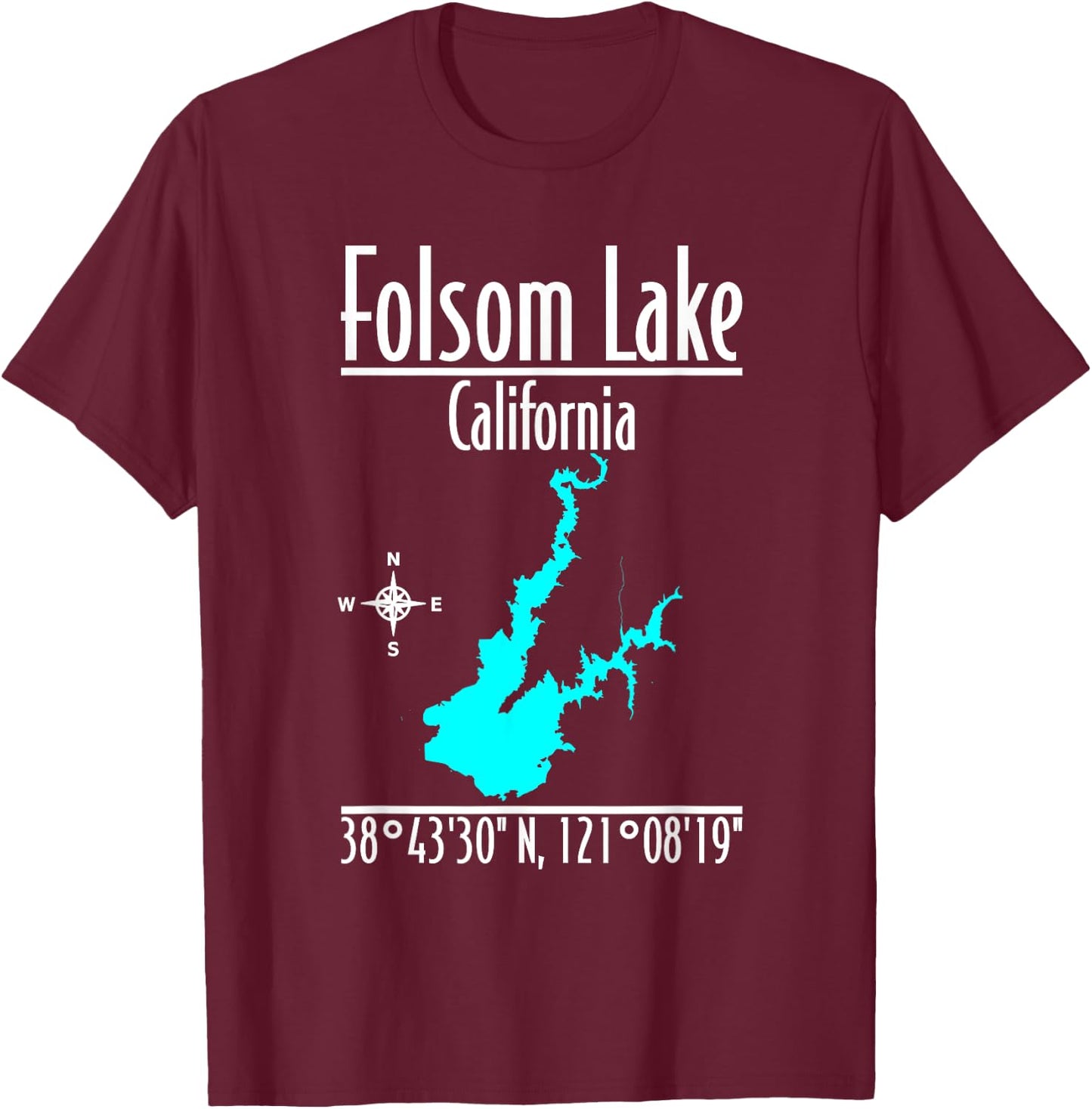 Modern Folsom Lake - California T-Shirt - T-Shirt | Maroon