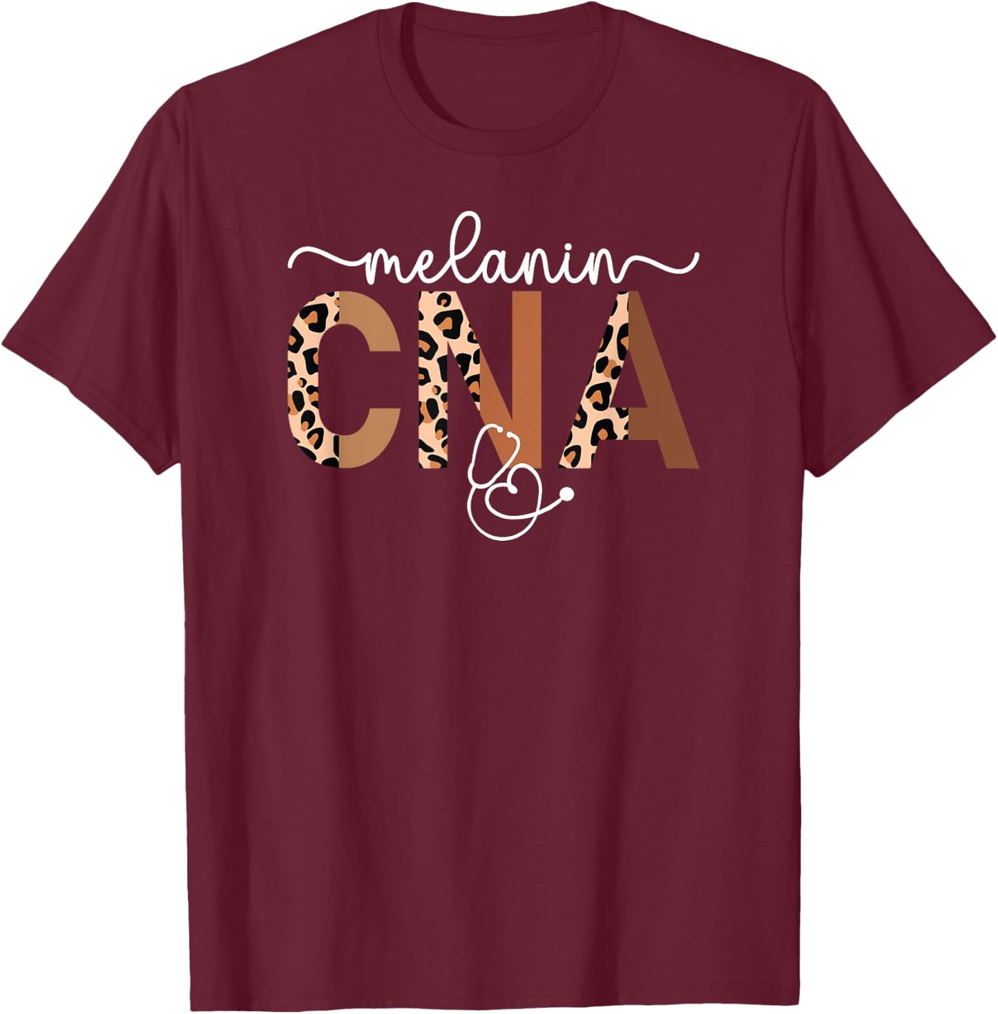 Melanin CNA Leopard Black Certified Nursing Assistant T-Shirt - T-Shirt | Maroon