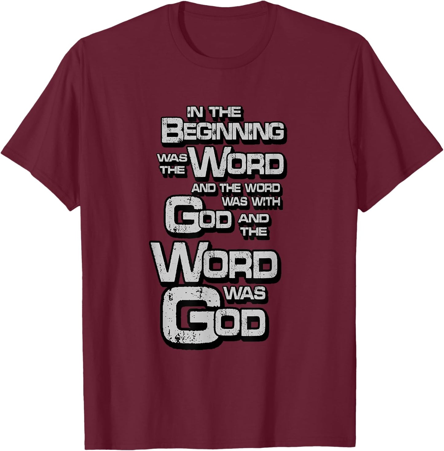 John 1:1 In the Beginning was the Word, Bible Verse T-Shirt - T-Shirt | Maroon