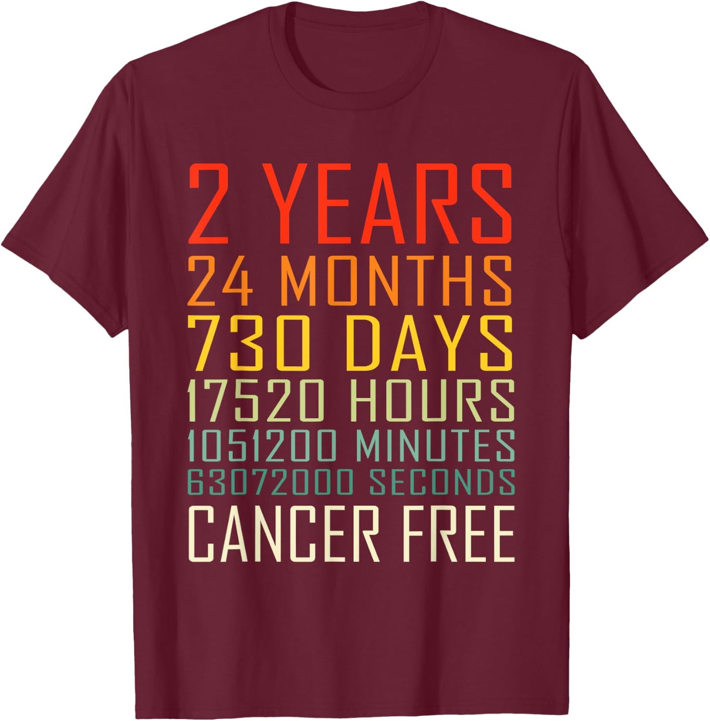 Vintage Cancer Awareness Vintage 2 Years Cancer Free T-Shirt - T-Shirt | Maroon