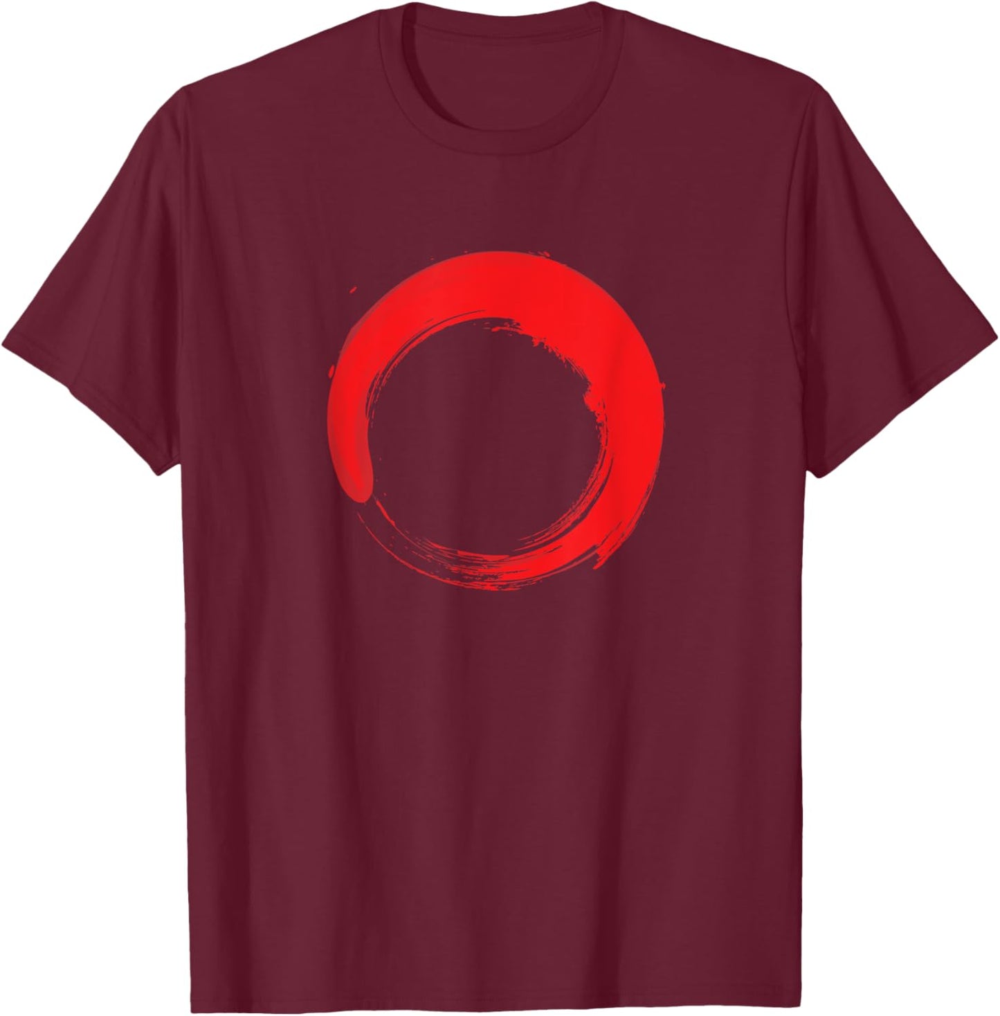 Red Enso Zen - Zen Buddhist Circle T-Shirt - T-Shirt | Maroon