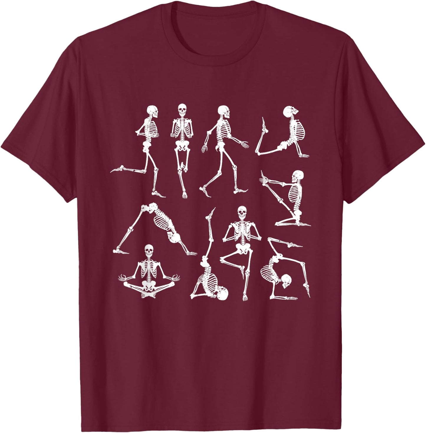 Skeleton Yoga Poses Funny Halloween Flexible Bone Yogi Crew T-Shirt - T-Shirt | Maroon