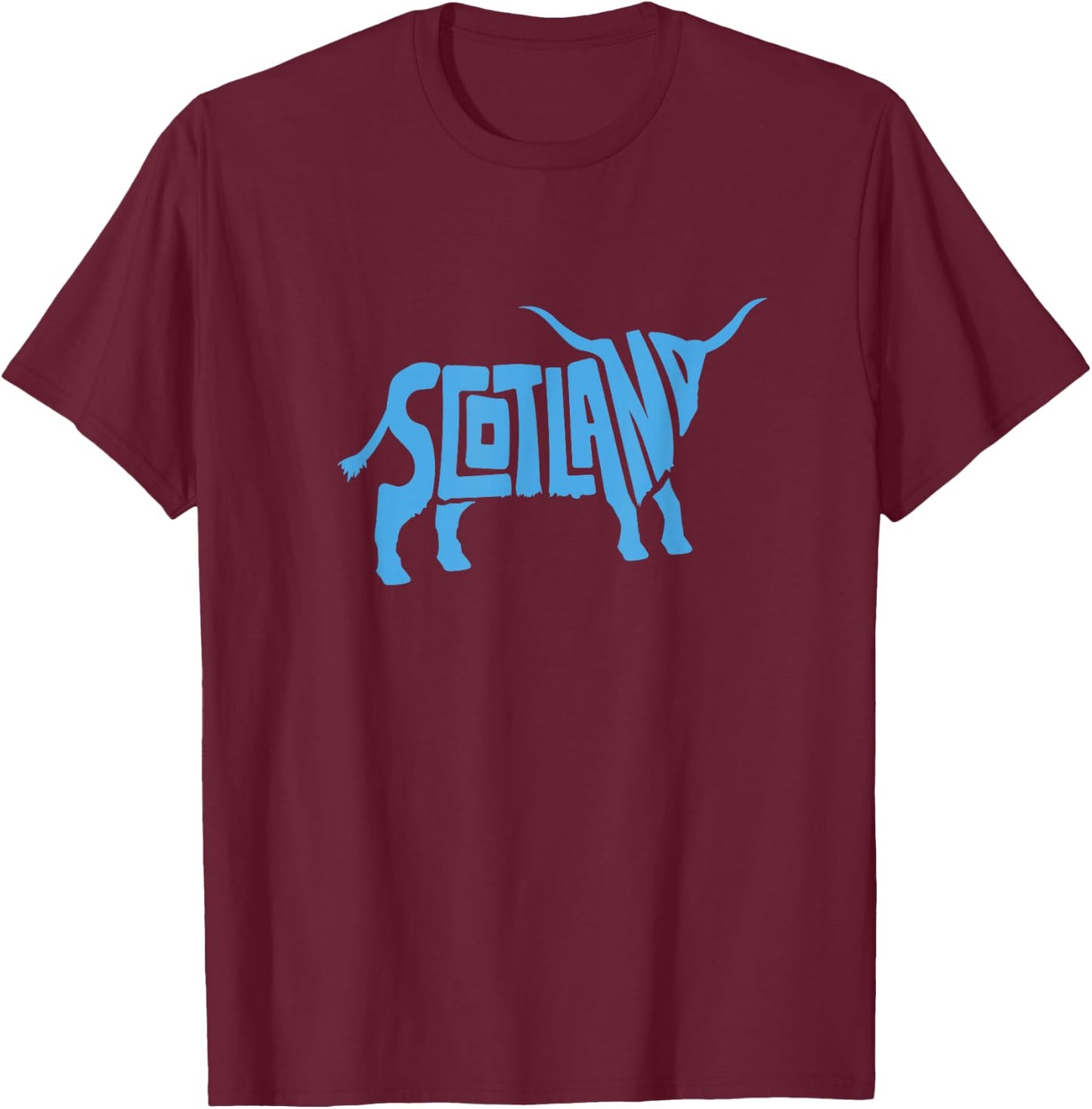 Scotland Word Art - Funny Scottish Bull Animal T-Shirt - T-Shirt | Maroon