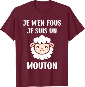 Funny Cute Sheep I Don't Care I'm a Mouton , Black, S T-Shirt - T-Shirt | Maroon