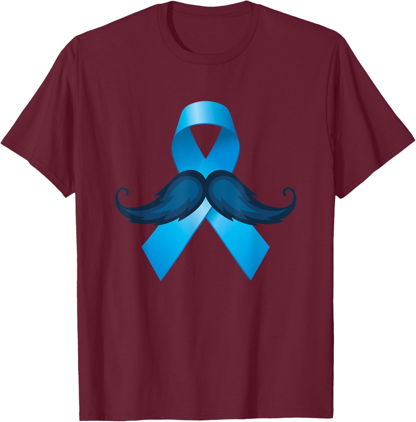 Light Blue Ribbon Mustache Prostate Cancer Awareness T-Shirt - T-Shirt | Maroon