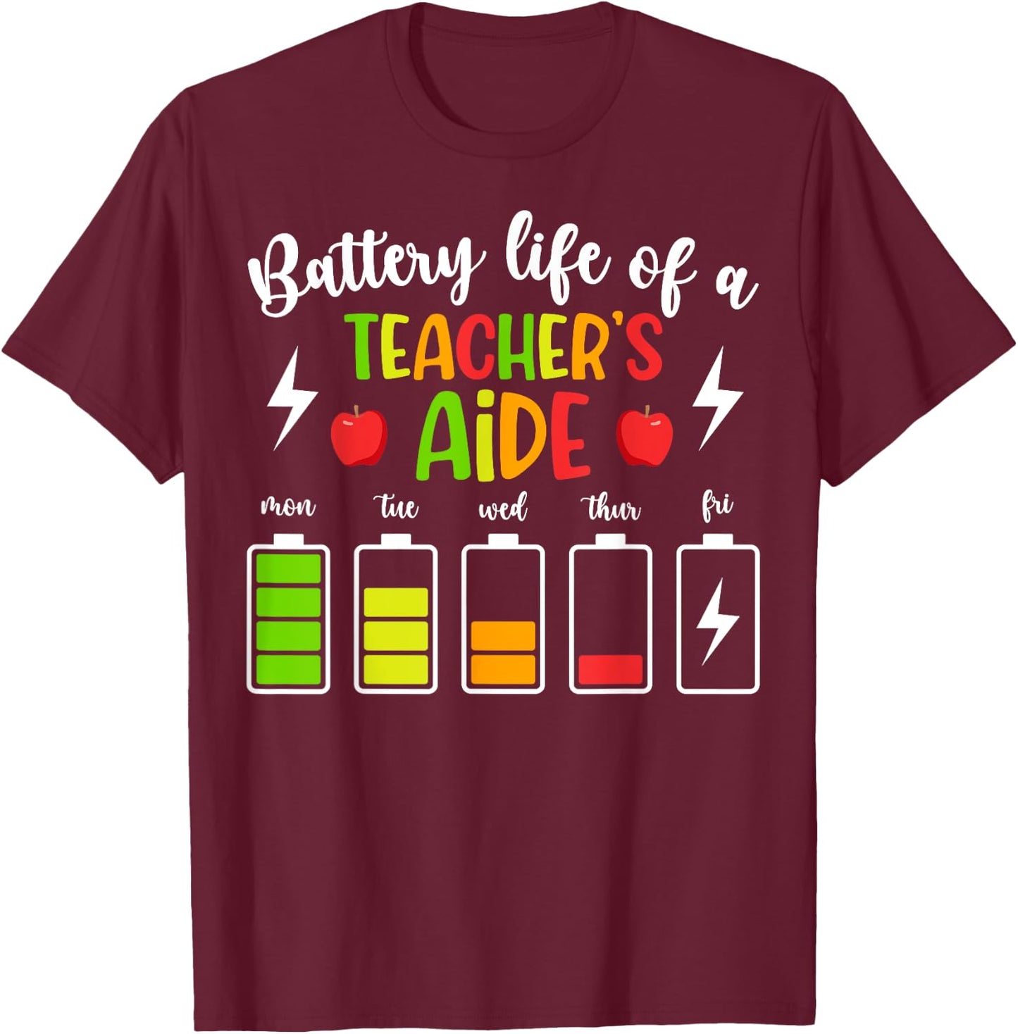 Battery Life Of A Teacher's Aide Teaching Assistant T-Shirt - T-Shirt | Maroon