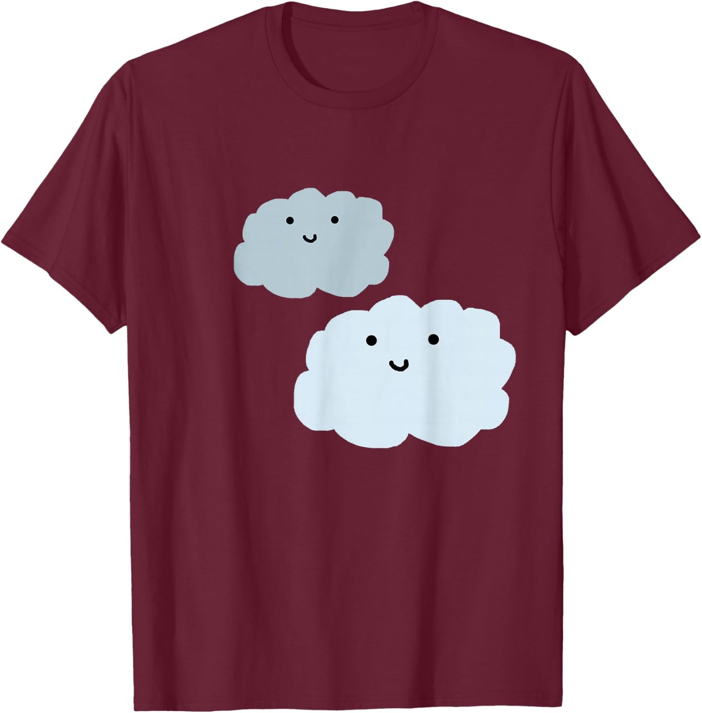 Two Smiling Blue Clouds Fun T-Shirt - T-Shirt | Maroon