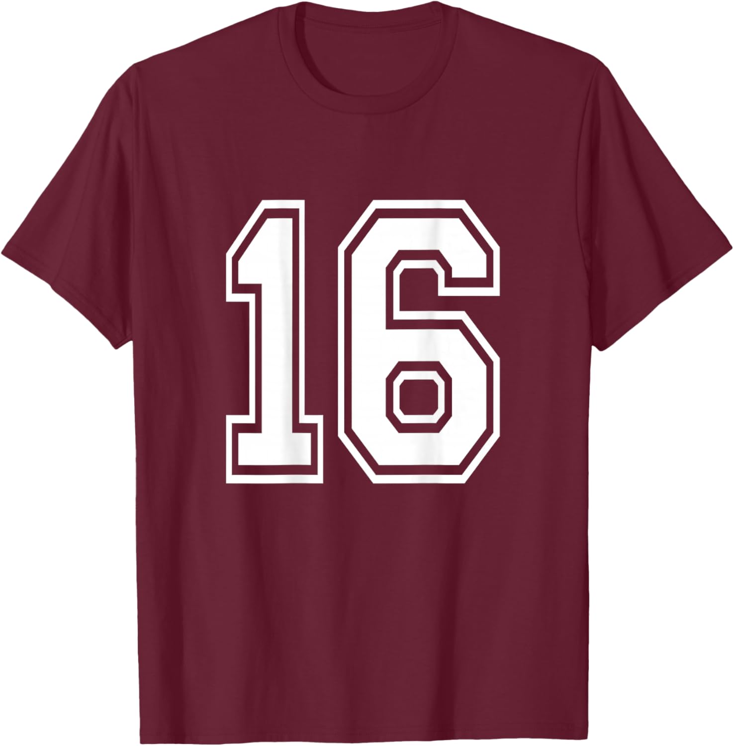 Number 16 Shirt Sports Player Number BACK of Shirt T-Shirt - T-Shirt | Maroon