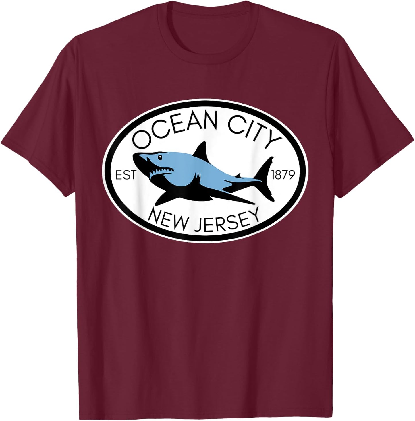 Ocean City New Jersey Fishing Shark Fish Beach Boating NJ Men Women Girls Kids T-Shirt - T-Shirt | Maroon