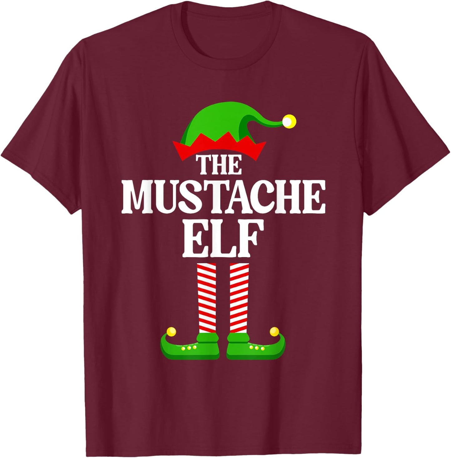 Mustache Elf Family Matching Group Funny Christmas T-Shirt - T-Shirt | Maroon