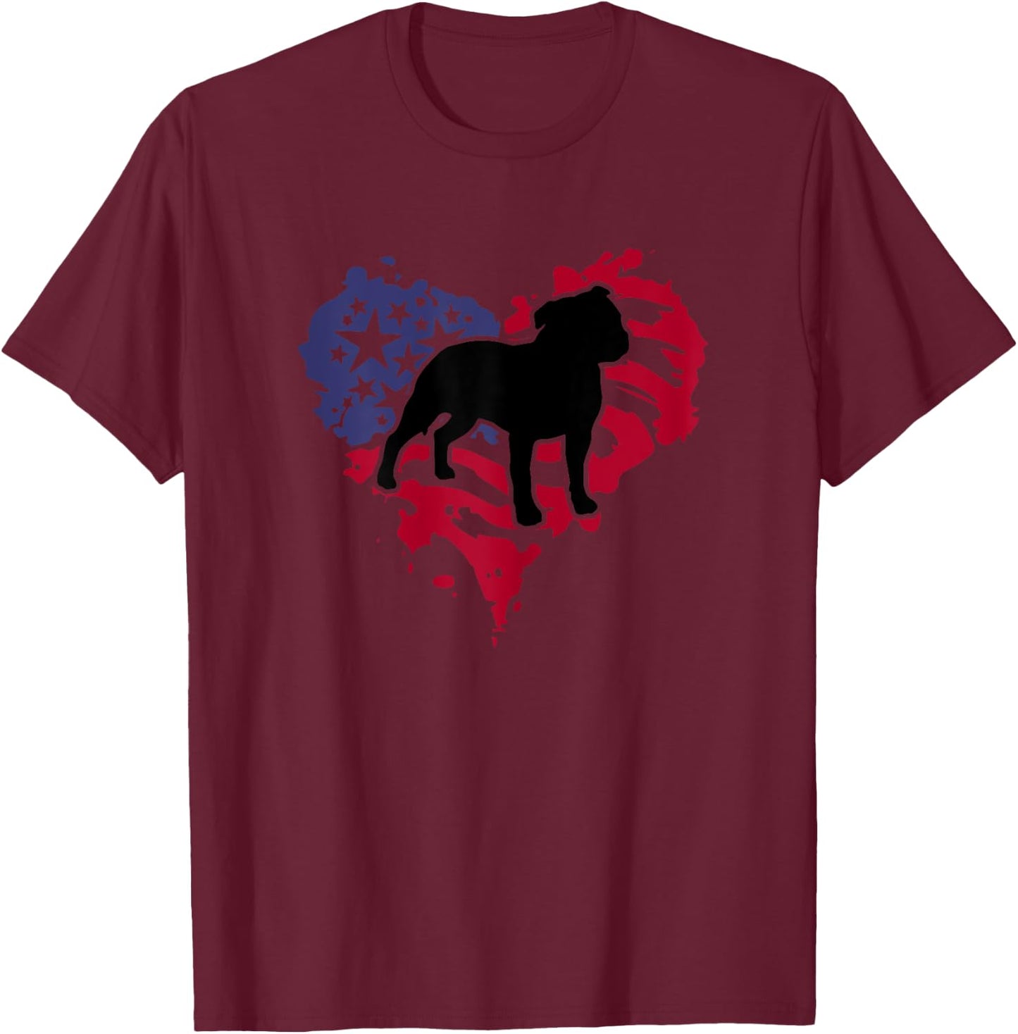 Patriotic Heart American Flag Staffordshire Bull Terrier Dog Women T-Shirt - T-Shirt | Maroon