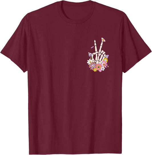 Protect Your Peace Flower Skull Skeleton Hand Mental Health T-Shirt - T-Shirt | Maroon