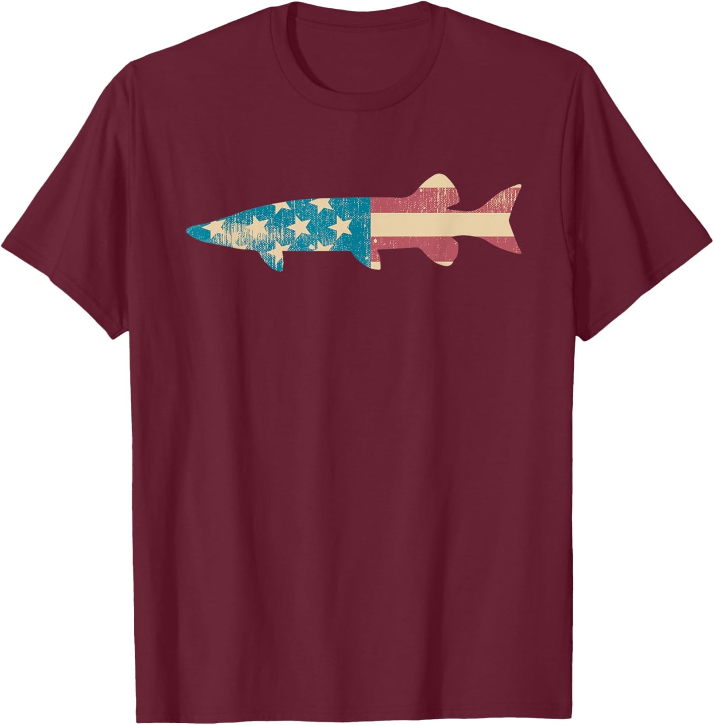 Muskie American Flag - Patriotic Musky Fishing T-Shirt - T-Shirt | Maroon