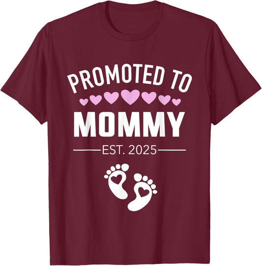 Promoted to mommy 2025 hearts pregnancy announcement T-Shirt - T-Shirt | Maroon