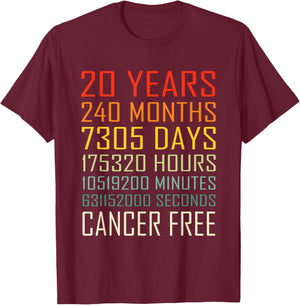 Vintage Cancer Awareness Vintage 20 Years Cancer Free T-Shirt - T-Shirt | Maroon