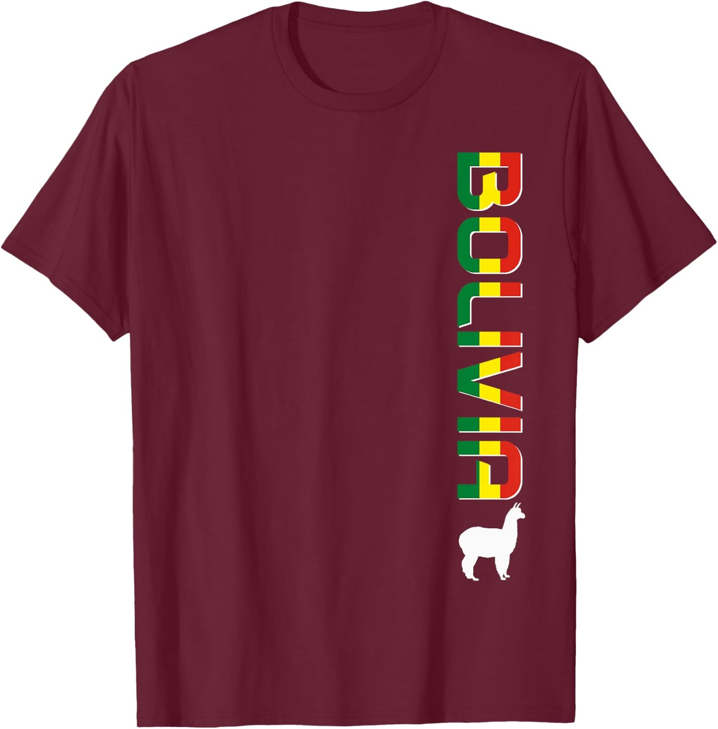 Bolivia Llama Alpaca Bolivian Flag Souvenir Vintage T-Shirt - T-Shirt | Maroon
